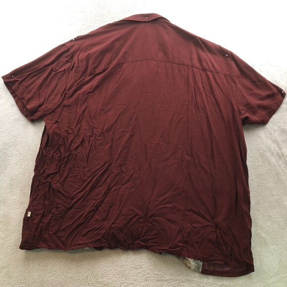 Island Shores Mens Hawaiian Shirt Sz 3XL Palm Print Burgundy Short Sleeve Casual - Picture 12 of 12